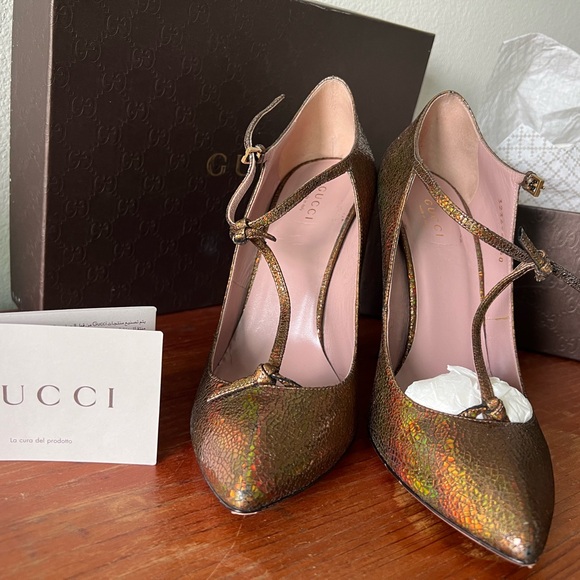 Gucci Metallic TStrap Beverly Pump - 9 - Metallic gold - Picture 6 of 7